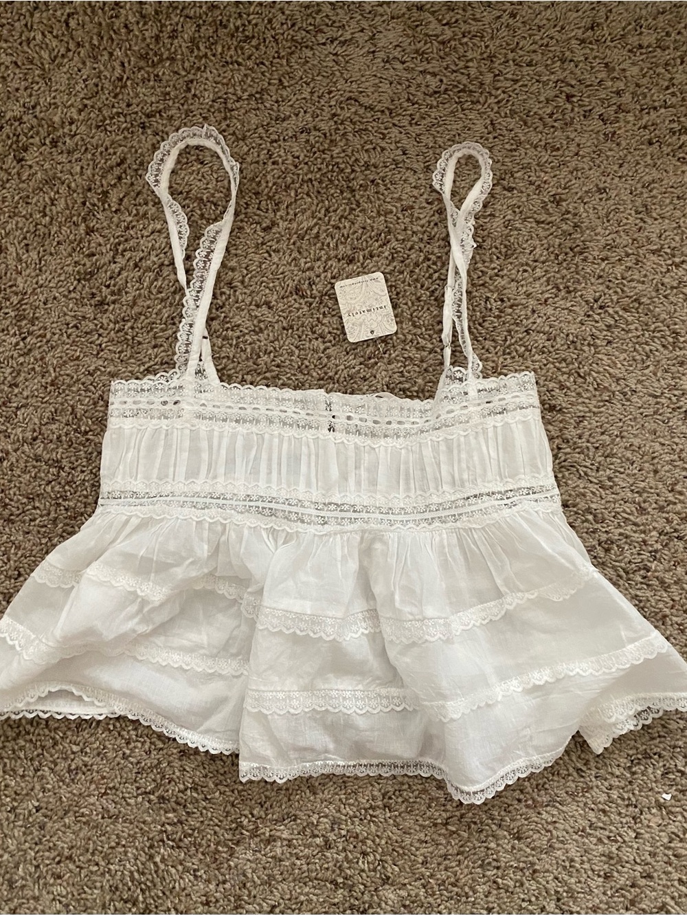 Free People White Lace-Trim Babydoll Cami Top